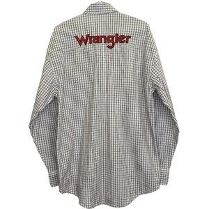 Wrangler Shirt Mens Size Medium Long Sleeve Plaid Embroidered Western Cowboy